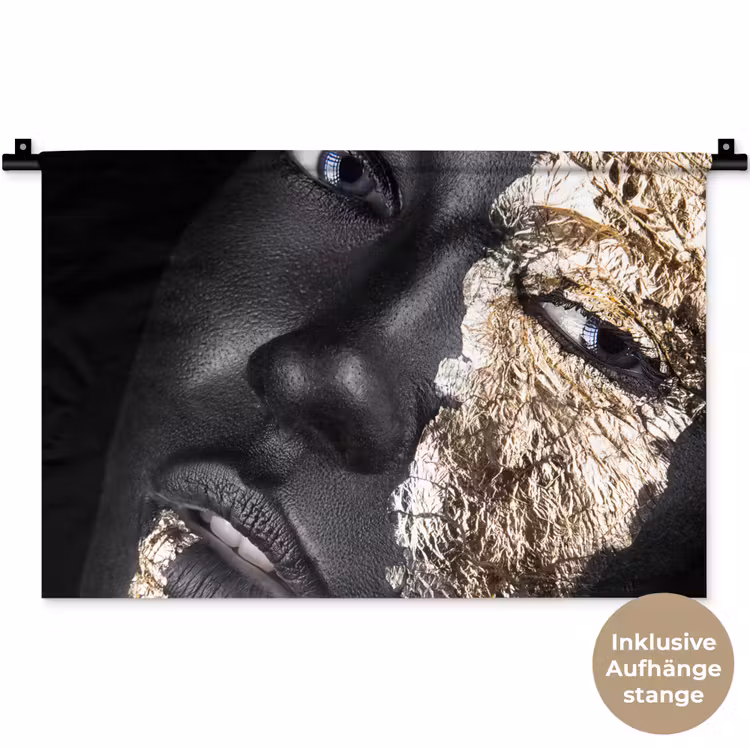 Vrouw - Goud - Zwart - Verf - Luxe Wandkleed katoen klein -t3d_DE