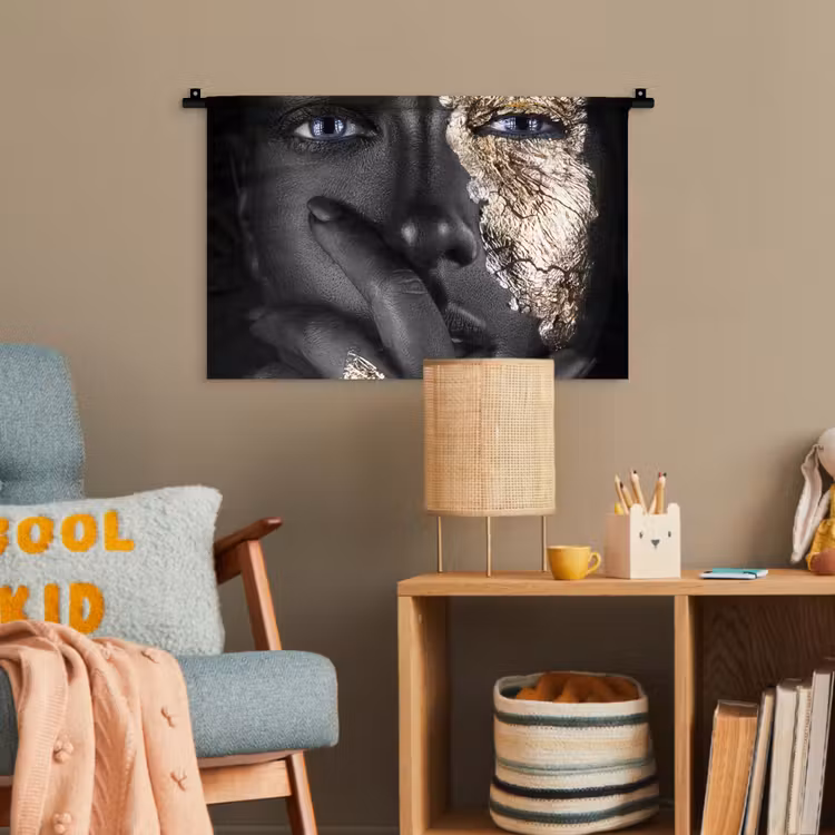 Vrouw - Goud - Zwart - Schmink - Luxe Wandkleed katoen klein -wsfeer4_kind