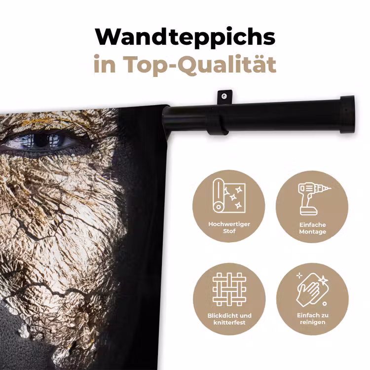 Vrouw - Goud - Zwart - Schmink - Luxe Wandkleed katoen klein -tsfeer2_DE