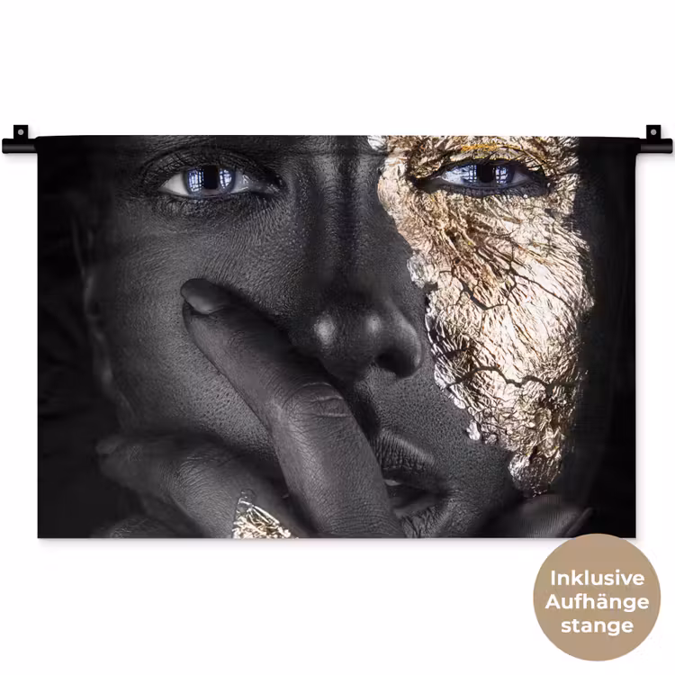 Vrouw - Goud - Zwart - Schmink - Luxe Wandkleed katoen klein -t3d_DE