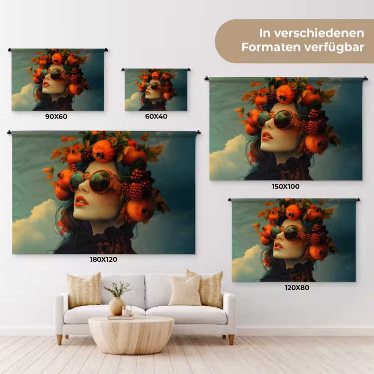 Vrouw - Granaatappel - Herfst - Zonnebril Wandkleed katoen klein -tsfeer8_DE