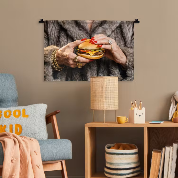 Vrouw - Hamburger - Bontjas Wandkleed katoen klein -wsfeer4_kind