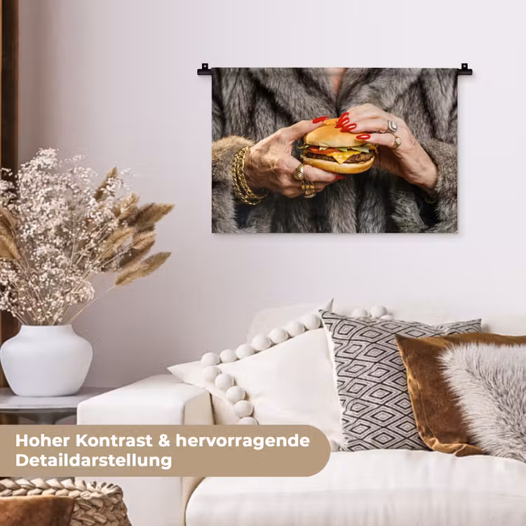 Vrouw - Hamburger - Bontjas Wandkleed katoen klein -tsfeer1_DE