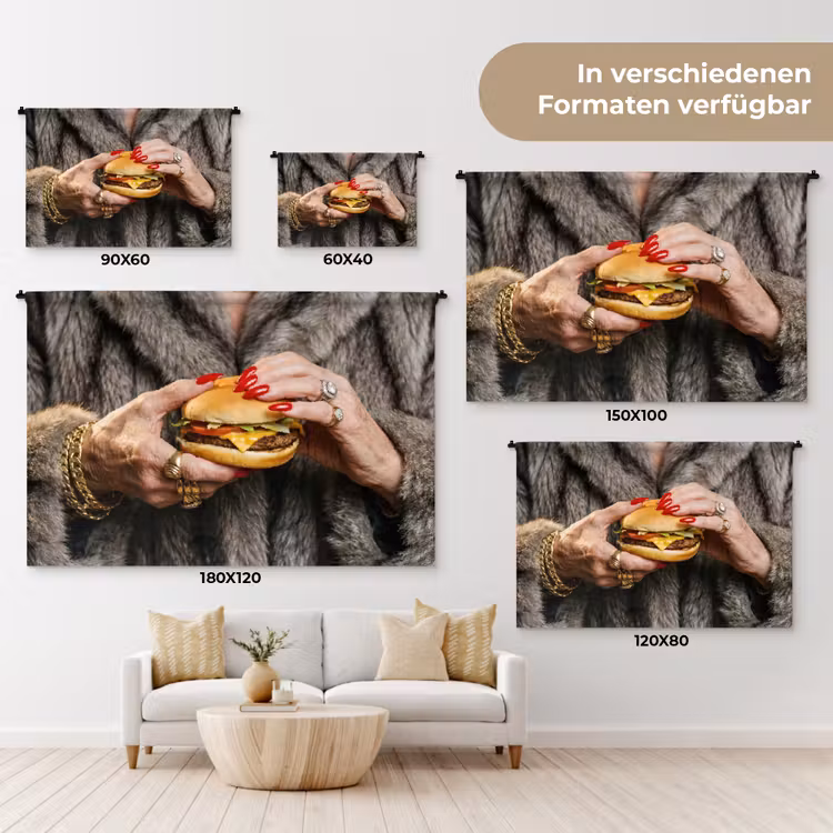 Vrouw - Hamburger - Bontjas Wandkleed katoen klein -tsfeer8_DE