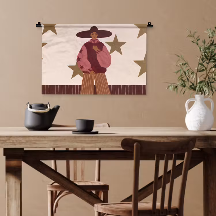 Vrouw - Hoed - Abstract - Modern - Portret Wandkleed katoen klein -sfeer6