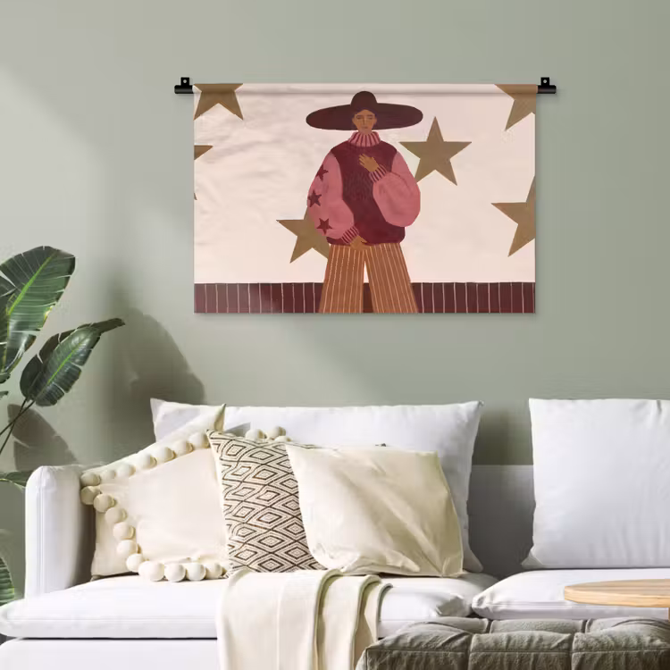 Vrouw - Hoed - Abstract - Modern - Portret Wandkleed katoen klein -sfeer7