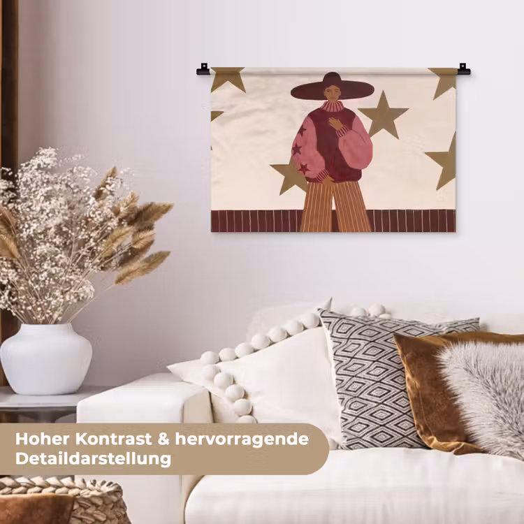 Vrouw - Hoed - Abstract - Modern - Portret Wandkleed katoen klein -tsfeer1_DE