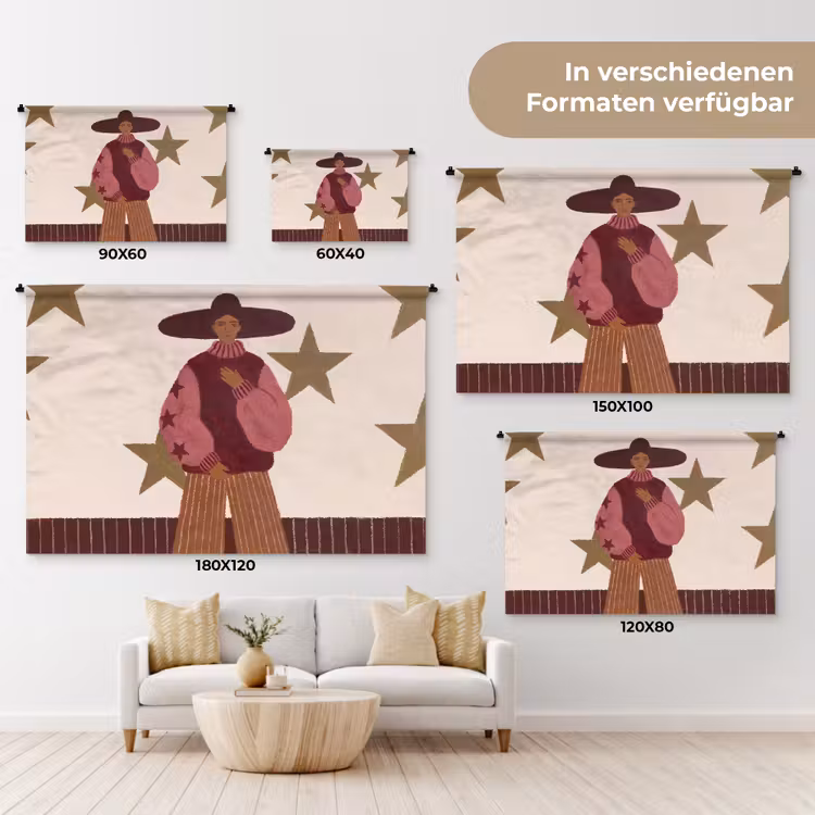 Vrouw - Hoed - Abstract - Modern - Portret Wandkleed katoen klein -tsfeer8_DE