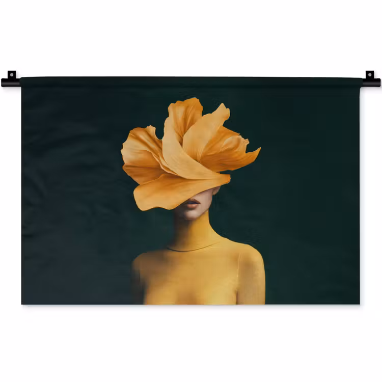 Vrouw - Hoed - Geel Wandkleed katoen klein -zz3d