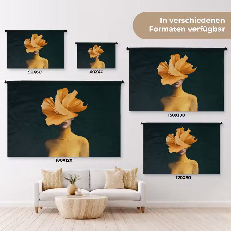 Vrouw - Hoed - Geel Wandkleed katoen klein -tsfeer8_DE