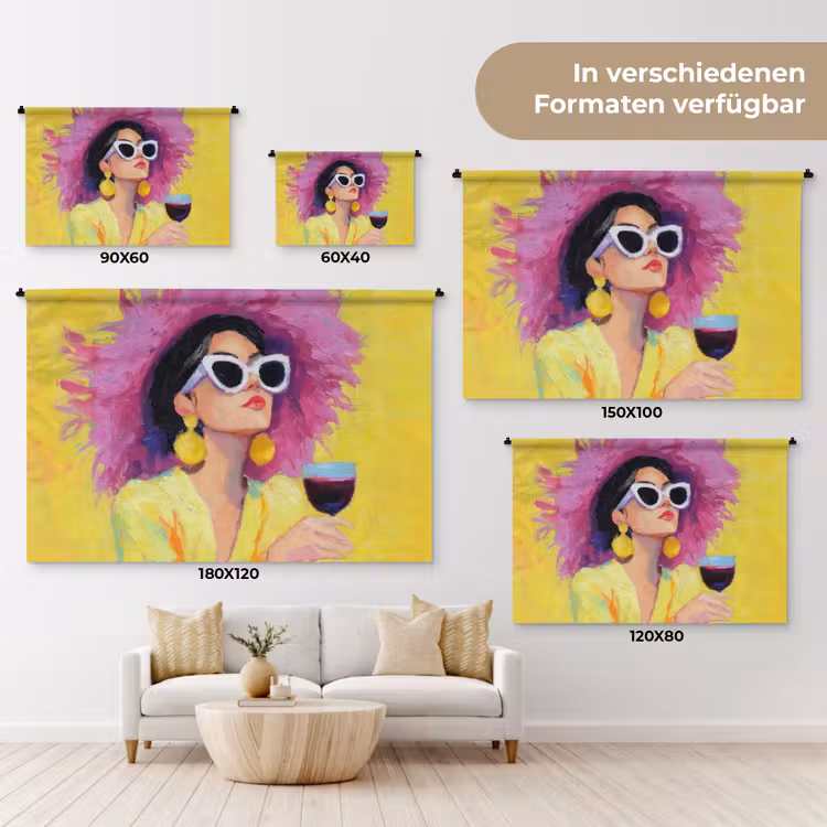 Vrouw - Hoed - Paars - Wijn Wandkleed katoen klein -tsfeer8_DE