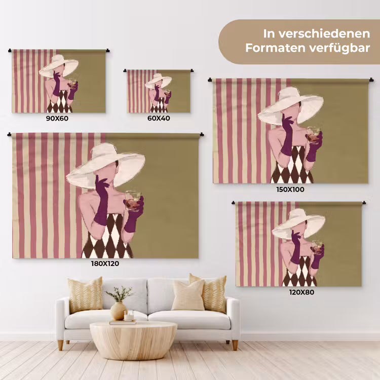 Vrouw - Hoed - Mode - Abstract - Kleurrijk Wandkleed katoen klein -tsfeer8_DE