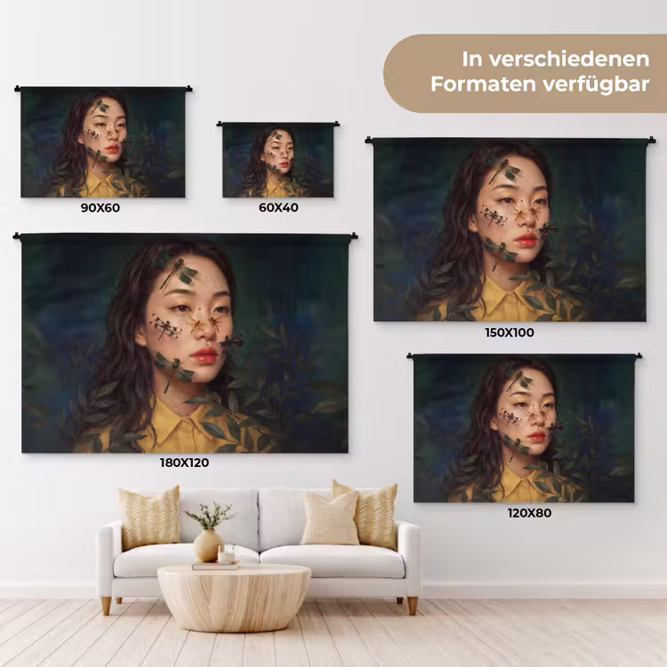 Vrouw - Insecten - Natuur - Portret - Groen Wandkleed katoen klein -tsfeer8_DE