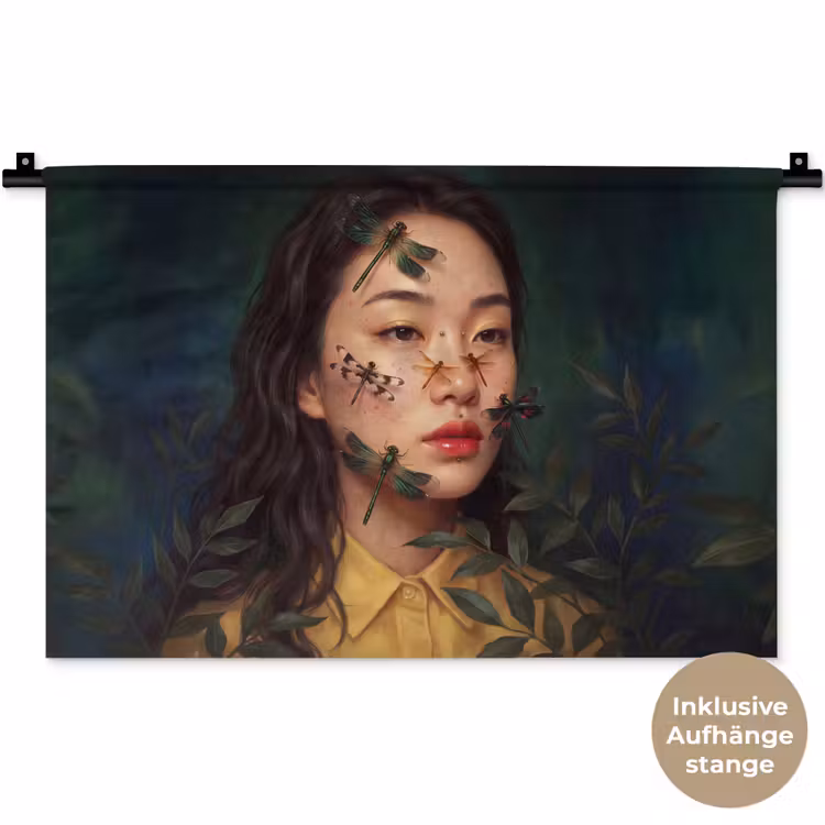 Vrouw - Insecten - Natuur - Portret - Groen Wandkleed katoen klein -t3d_DE