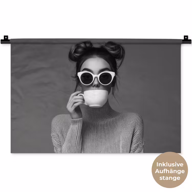 Vrouw - Koffie - Zwart - Wit Wandkleed katoen klein -t3d_DE