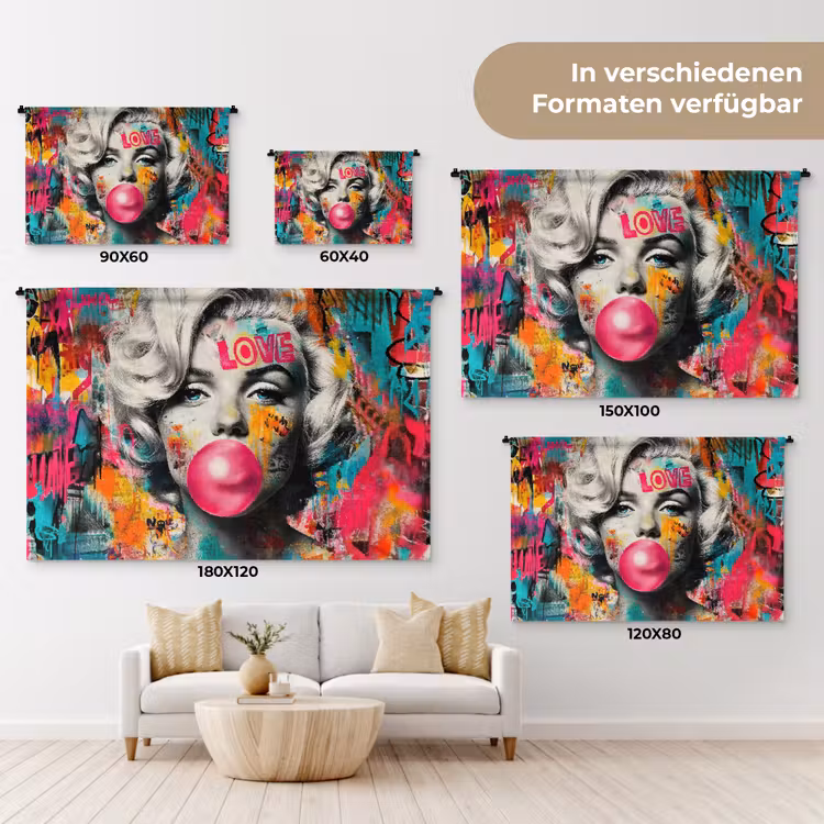 Vrouw - Kauwgom - Graffiti - Neonkleuren Wandkleed katoen klein -tsfeer8_DE