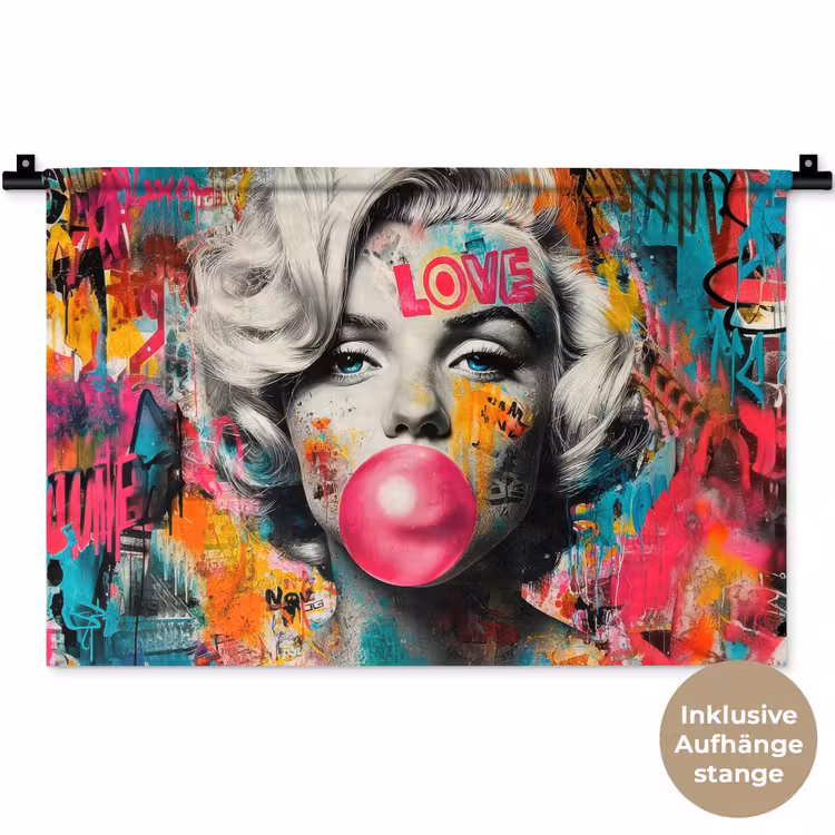 Vrouw - Kauwgom - Graffiti - Neonkleuren Wandkleed katoen klein -t3d_DE