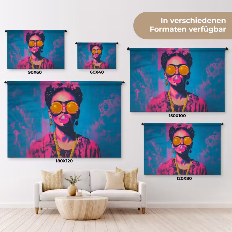 Vrouw - Kauwgom - Zonnebril - Oranje Wandkleed katoen klein -tsfeer8_DE