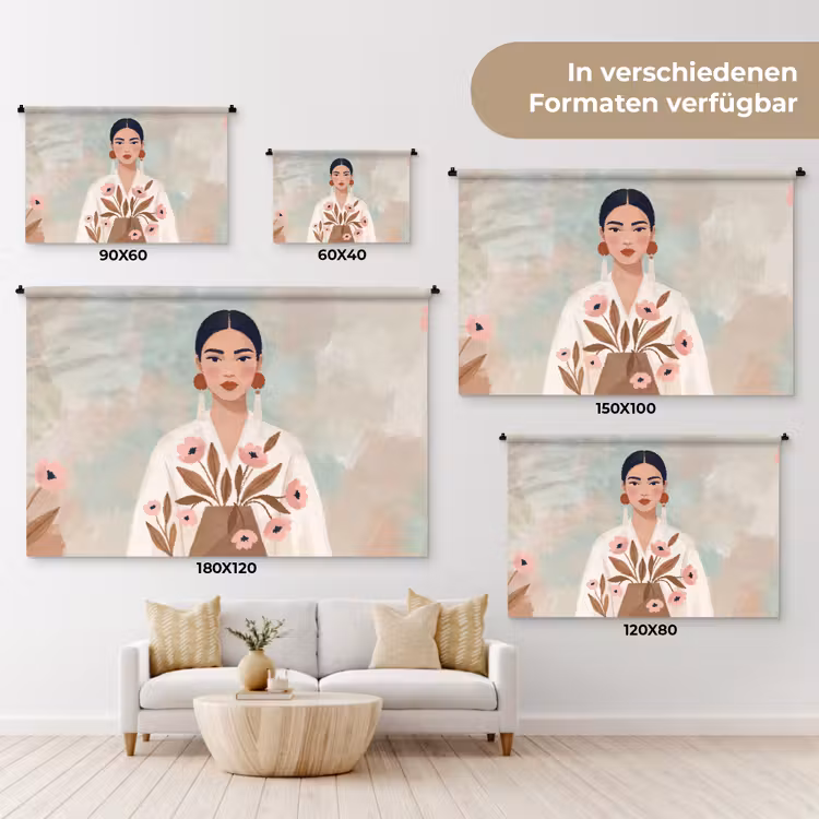 Vrouw - Kimono - Pastel Wandkleed katoen klein -tsfeer8_DE
