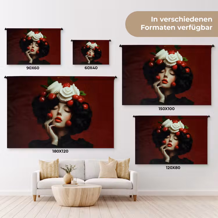 Vrouw - Kersen - Slagroom Wandkleed katoen klein -tsfeer8_DE