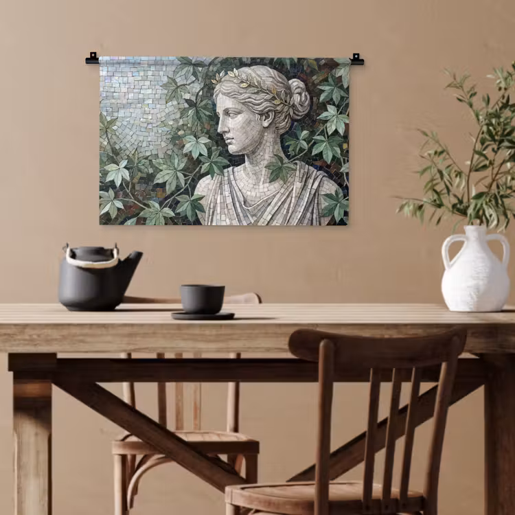 Vrouw - Klassiek - Mozaiëk - Natuur - Groen Wandkleed katoen klein -sfeer6
