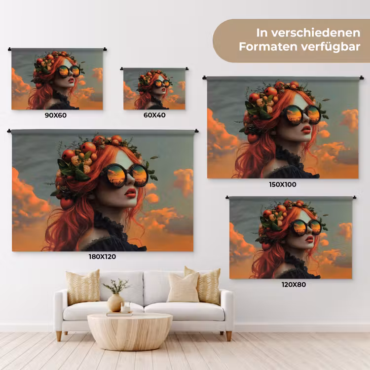 Vrouw - Kroon - Tomaat - Bascilicum - Zonnebril Wandkleed katoen klein -tsfeer8_DE