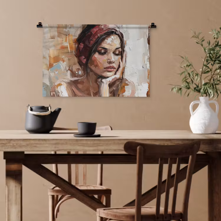 Vrouw - Verflook - Portret - Modern Wandkleed katoen klein -sfeer6