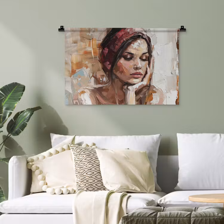 Vrouw - Verflook - Portret - Modern Wandkleed katoen klein -sfeer7