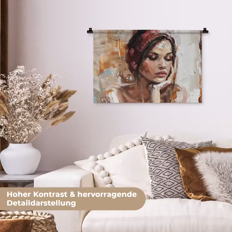Vrouw - Verflook - Portret - Modern Wandkleed katoen klein -tsfeer1_DE