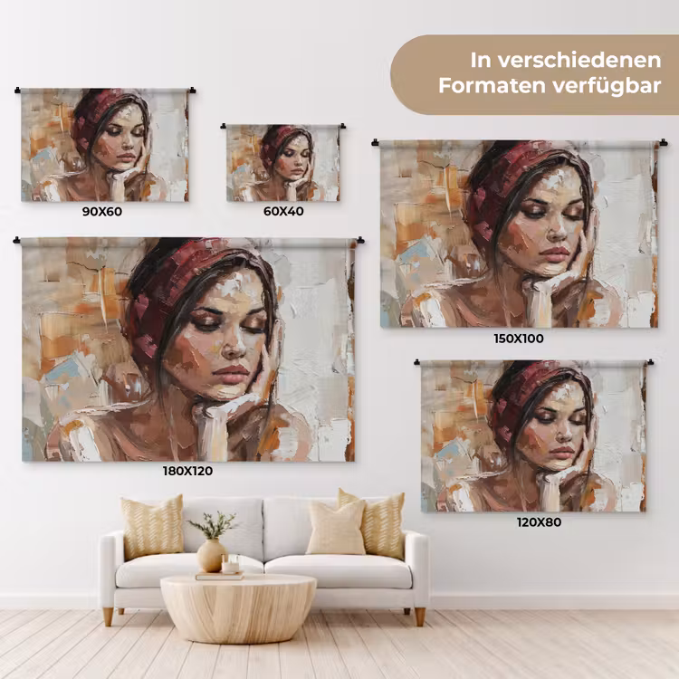 Vrouw - Verflook - Portret - Modern Wandkleed katoen klein -tsfeer8_DE