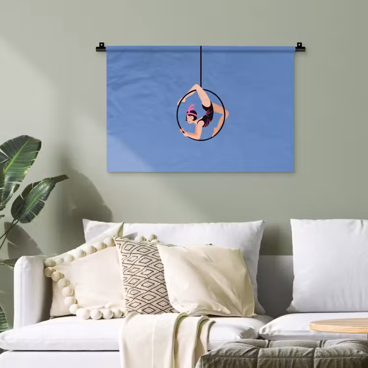 Vrouw - Aerial hoop - Art deco - Illustratie - Blauw Wandkleed katoen klein -sfeer7