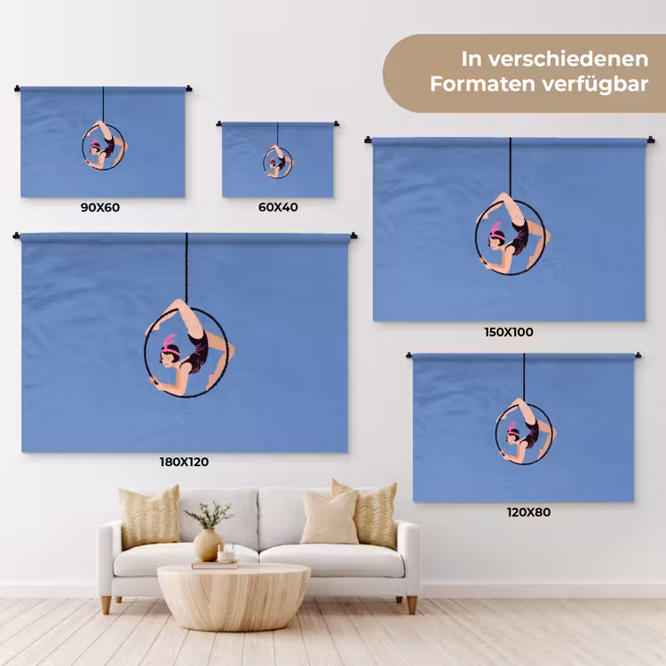 Vrouw - Aerial hoop - Art deco - Illustratie - Blauw Wandkleed katoen klein -tsfeer8_DE