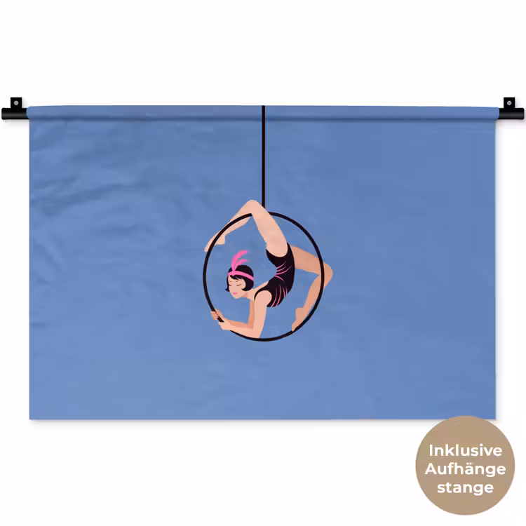 Vrouw - Aerial hoop - Art deco - Illustratie - Blauw Wandkleed katoen klein -t3d_DE