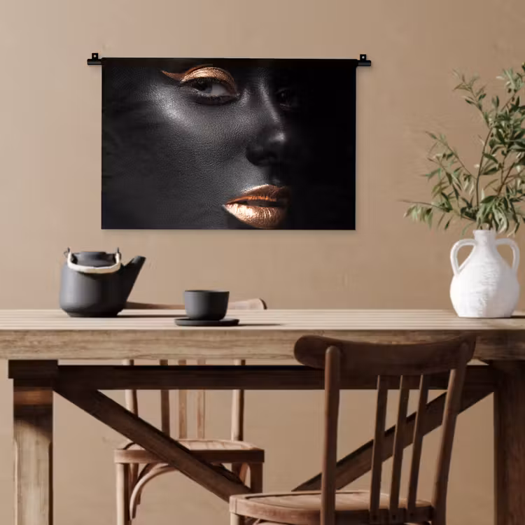 Vrouw - Make-up - Koper - Zwart Wandkleed katoen klein -sfeer6