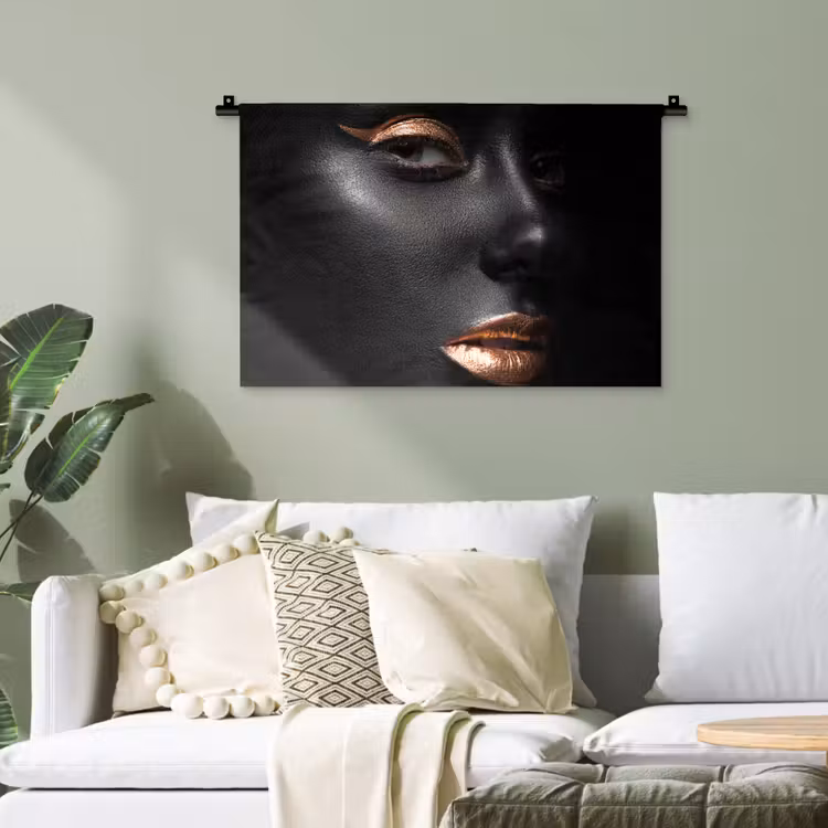 Vrouw - Make-up - Koper - Zwart Wandkleed katoen klein -sfeer7