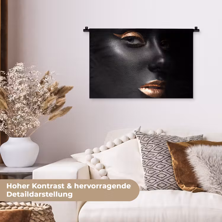 Vrouw - Make-up - Koper - Zwart Wandkleed katoen klein -tsfeer1_DE