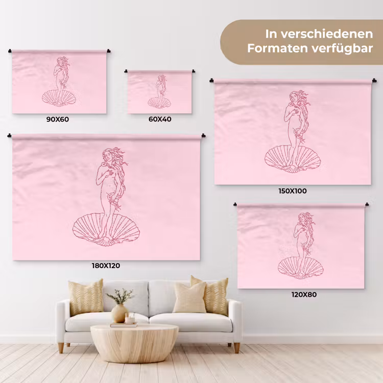 Vrouw - Schelp - Kunst - Lijntekening - Roze Wandkleed katoen klein -tsfeer8_DE