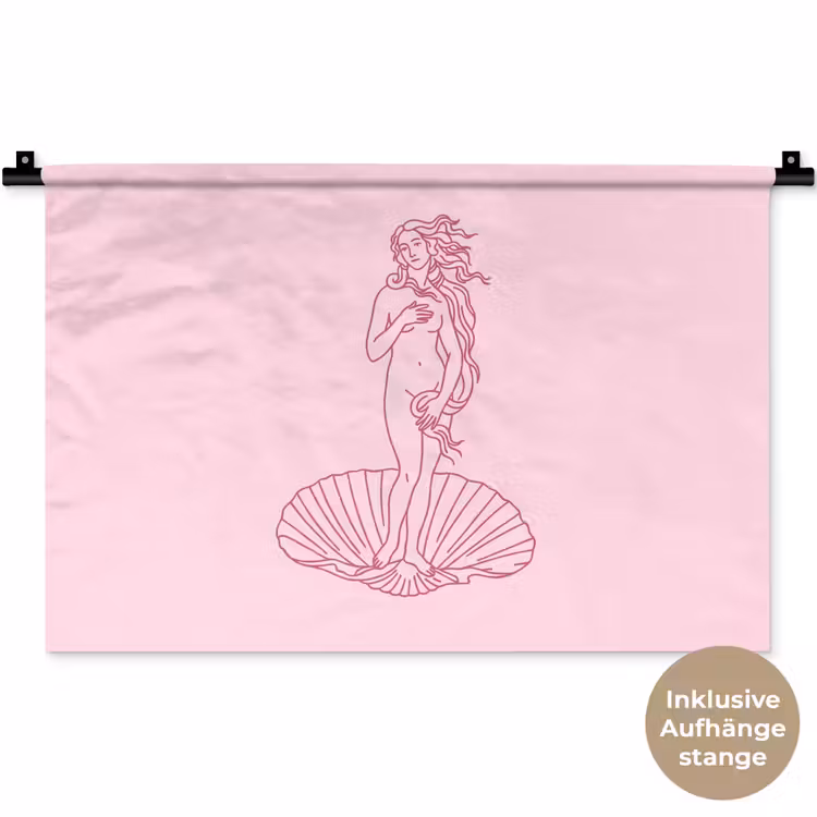 Vrouw - Schelp - Kunst - Lijntekening - Roze Wandkleed katoen klein -t3d_DE