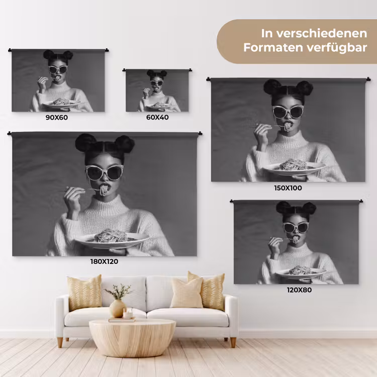 Vrouw - Pasta - Zonnebril Wandkleed katoen klein -tsfeer8_DE