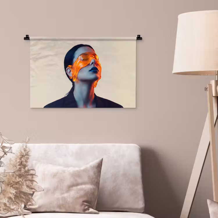 Vrouw - Oranje - Abstract - Modern - Kleurrijk Wandkleed katoen klein -sfeer4