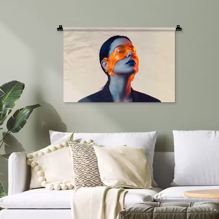 Vrouw - Oranje - Abstract - Modern - Kleurrijk Wandkleed katoen klein -sfeer7