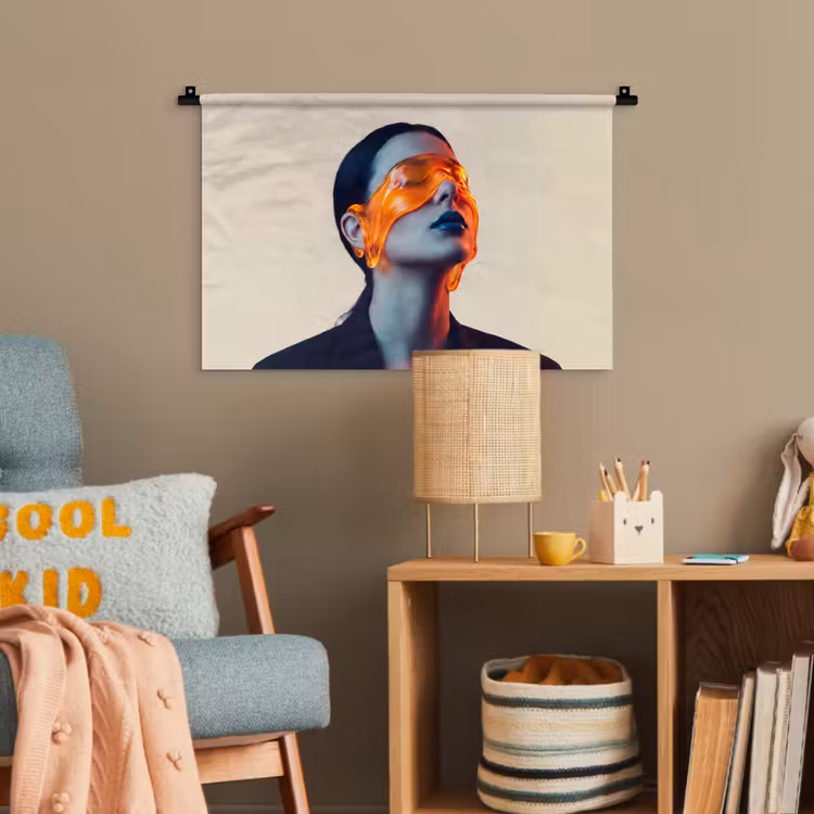 Vrouw - Oranje - Abstract - Modern - Kleurrijk Wandkleed katoen klein -wsfeer4_kind
