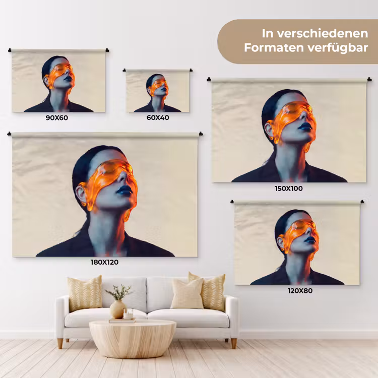 Vrouw - Oranje - Abstract - Modern - Kleurrijk Wandkleed katoen klein -tsfeer8_DE