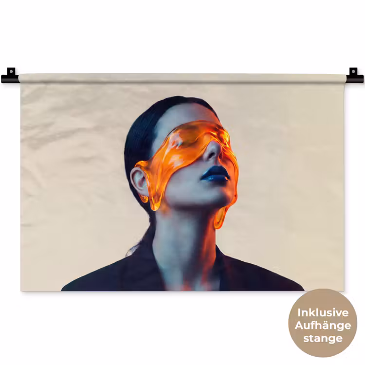 Vrouw - Oranje - Abstract - Modern - Kleurrijk Wandkleed katoen klein -t3d_DE