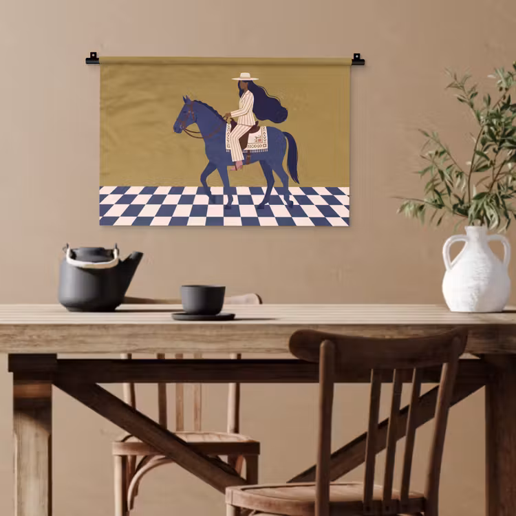 Vrouw - Paard - Rijden - Modern - Abstract Wandkleed katoen klein -sfeer6