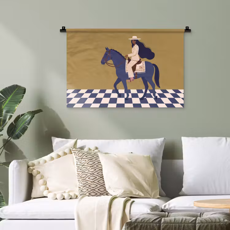 Vrouw - Paard - Rijden - Modern - Abstract Wandkleed katoen klein -sfeer7