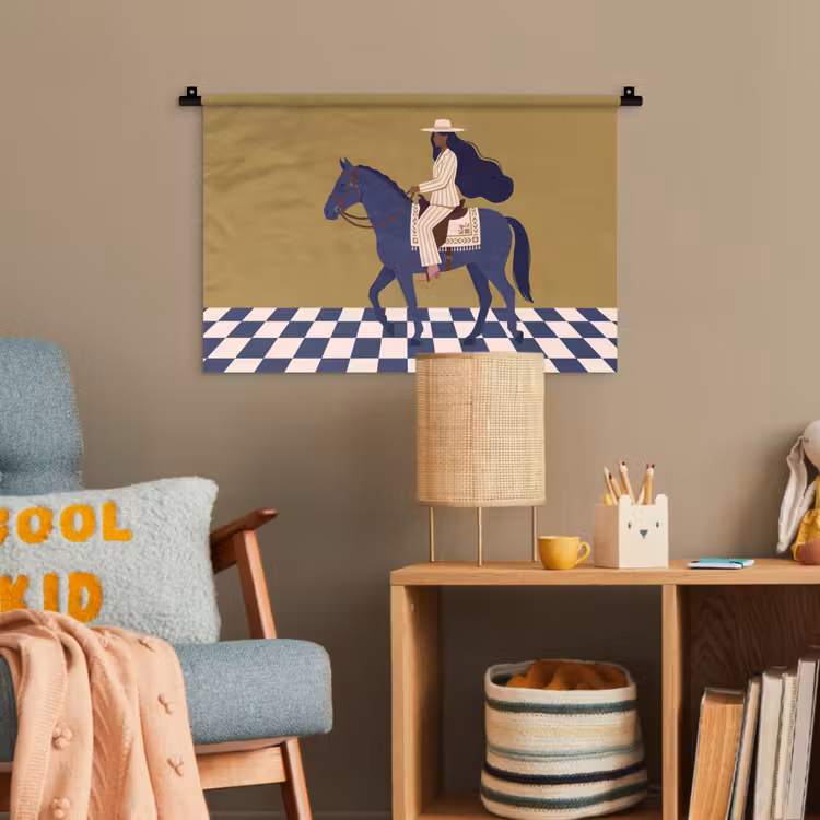 Vrouw - Paard - Rijden - Modern - Abstract Wandkleed katoen klein -wsfeer4_kind