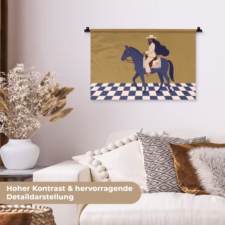 Vrouw - Paard - Rijden - Modern - Abstract Wandkleed katoen klein -tsfeer1_DE