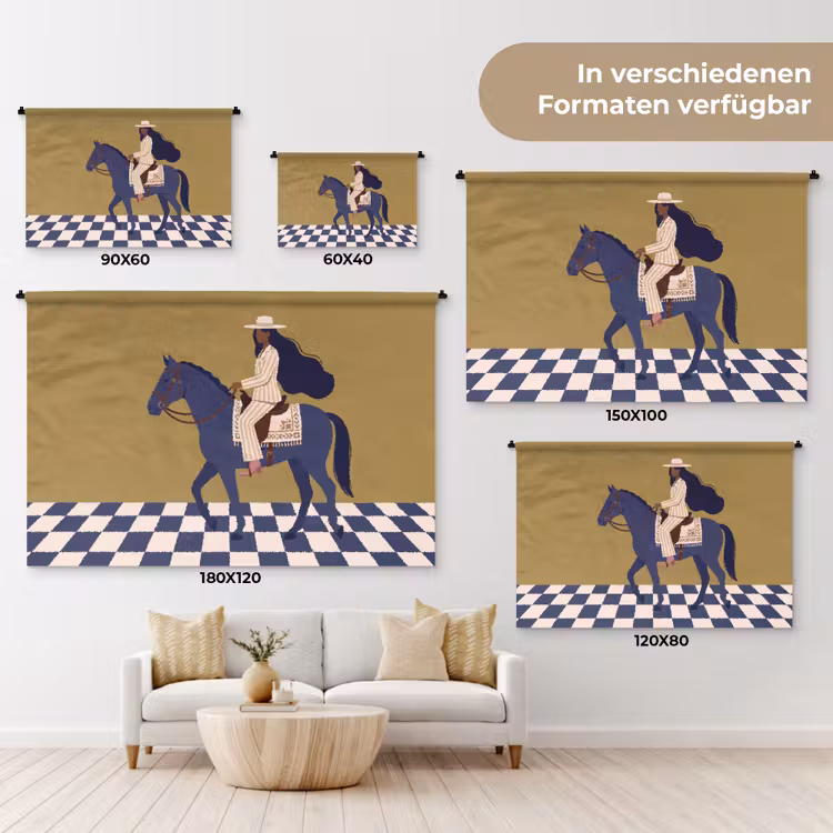 Vrouw - Paard - Rijden - Modern - Abstract Wandkleed katoen klein -tsfeer8_DE