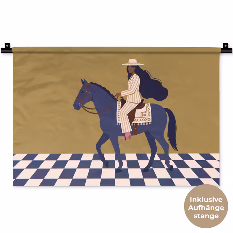 Vrouw - Paard - Rijden - Modern - Abstract Wandkleed katoen klein -t3d_DE